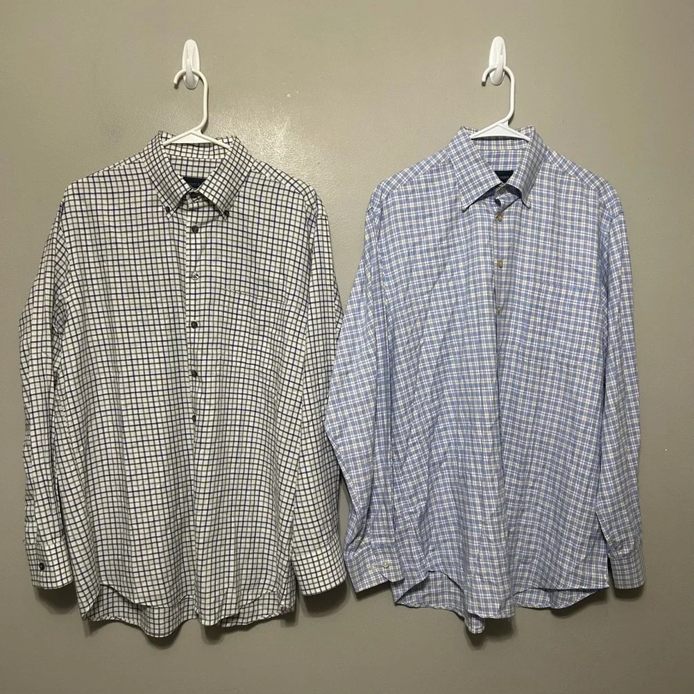 Scott Barber Men's Button Down Shirt XL Blue Orange Check Plaid Bundle 4 Pack